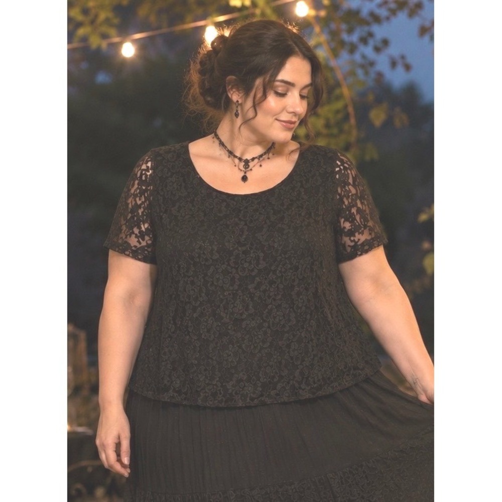 Vintage Y2K Black Lace‎ Top Women's Plus 1X Whimsigoth Fairy Grunge Festival